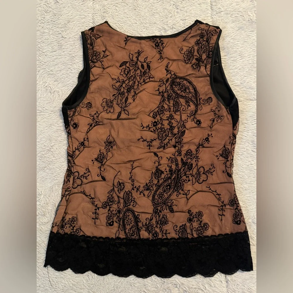 Hillard & Hanson Black & Cinnamon Sleeveless Bustier Style Tank Top - Picture 2 of 13